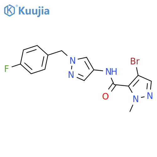 <br>4-Bromo-2-methyl-2H-pyrazole-3-carboxylic acid [1-(4-fluoro-benzyl)-1H-pyra zol-4-yl]-amide structure