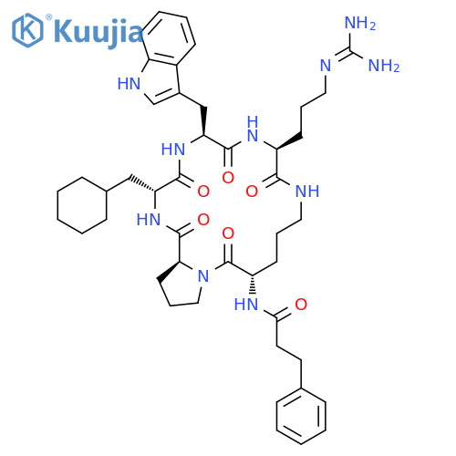 N-(3R,6S,9S,15S,20aS)-3-(cyclohexylmethyl)-9-{3-(diaminomethylidene)aminopropyl}-6-(1H-indol-3-yl)methyl-1,4,7,10,16-pentaoxo-icosahydropyrrolo1,2-a1,4,7,10,13-pentaazacyclooctadecan-15-yl-3-phenylpropanamide structure