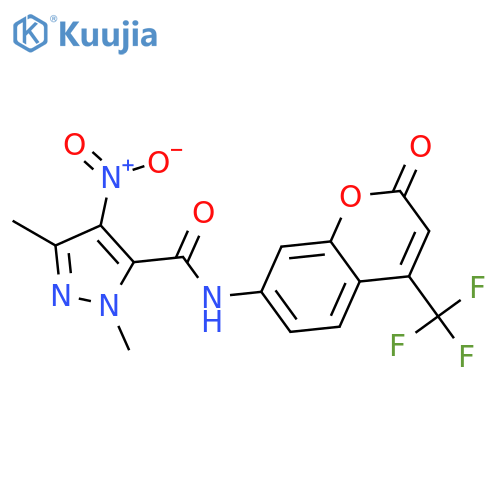 <br>1,3-dimethyl-4-nitro-N-[2-oxo-4-(trifluoromethyl)-2H-chromen-7-yl]-1H-pyraz ole-5-carboxamide structure
