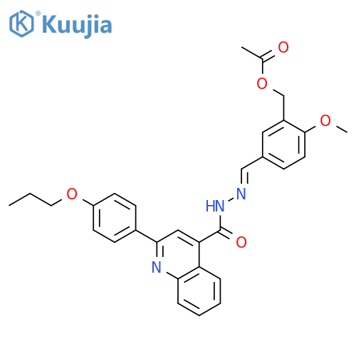 <br>Acetic acid 2-methoxy-5-{[2-(4-propoxy-phenyl)-quinoline-4-carbonyl]-hydraz onomethyl}-benzyl ester structure