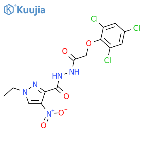 <br>1-ethyl-4-nitro-N'-[(2,4,6-trichlorophenoxy)acetyl]-1H-pyrazole-3-carbohydr azide structure