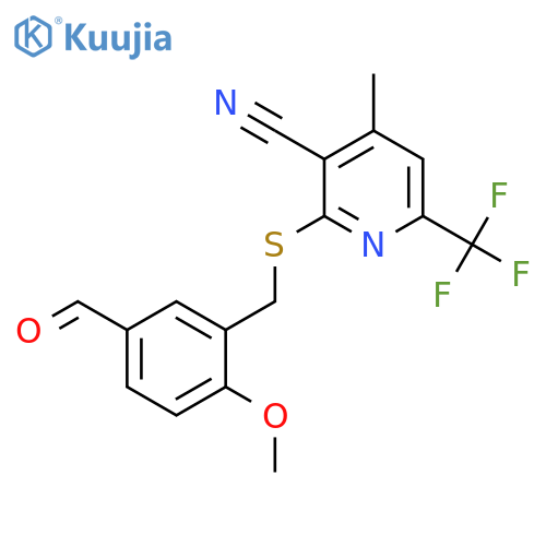 2-(5-Formyl-2-methoxybenzyl)thio-4-methyl-6-(trifluoromethyl)nicotinonitrile structure