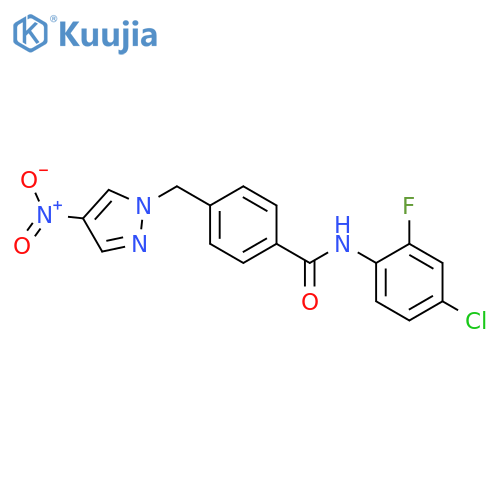N-(4-chloro-2-fluorophenyl)-4-[(4-nitro-1H-pyrazol-1-yl)methyl]benzamide structure