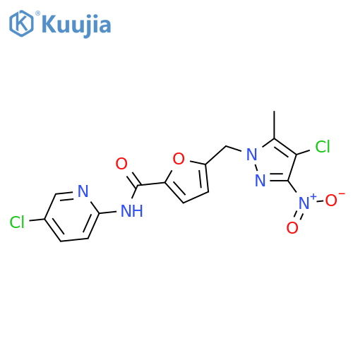 <br>5-({4-chloro-3-nitro-5-methyl-1H-pyrazol-1-yl}methyl)-N-(5-chloro-2-pyridin yl)-2-furamide structure