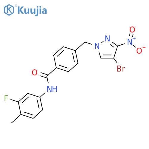 <br>4-(4-Bromo-3-nitro-pyrazol-1-ylmethyl)-N-(3-fluoro-4-methyl-phenyl)-benzami de structure