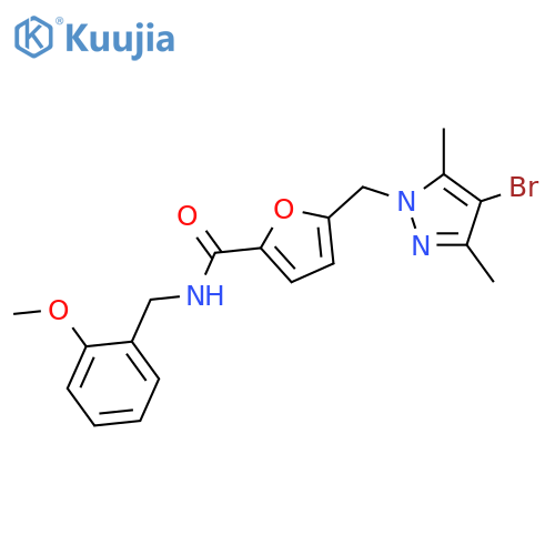 <br>5-[(4-bromo-3,5-dimethyl-1H-pyrazol-1-yl)methyl]-N-(2-methoxybenzyl)-2-fura mide structure