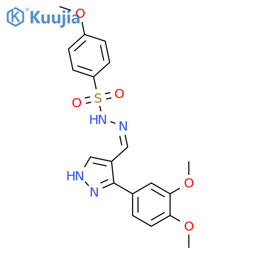 <br>N'-{(1Z)-[3-(3,4-dimethoxyphenyl)-1H-pyrazol-4-yl]methylene}-4-methoxybenze nesulfonohydrazide structure