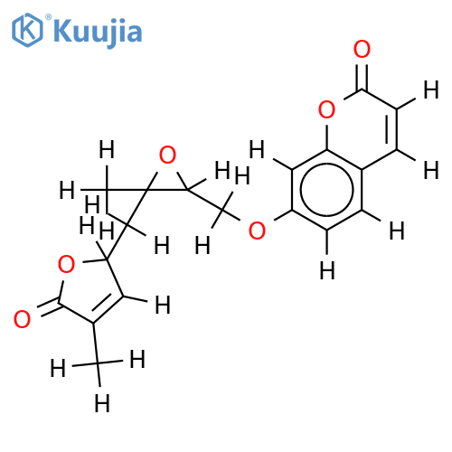(5'R)-7-[4-(2,5-dihydro-3-methyl-2-oxo-5-furanyl)-2,3-epoxy-3-methylbutyloxy]coumarin structure