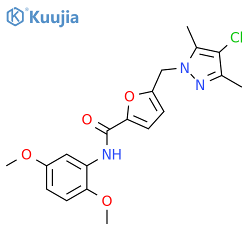<br>5-[(4-chloro-3,5-dimethyl-1H-pyrazol-1-yl)methyl]-N-(2,5-dimethoxyphenyl)-2 -furamide structure