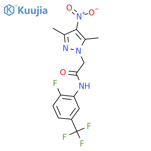 <br>2-(3,5-dimethyl-4-nitro-1H-pyrazol-1-yl)-N-[2-fluoro-5-(trifluoromethyl)phe nyl]acetamide structure