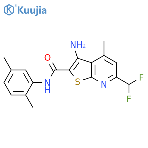 <br>3-amino-6-(difluoromethyl)-N-(2,5-dimethylphenyl)-4-methylthieno[2,3-b]pyri dine-2-carboxamide structure