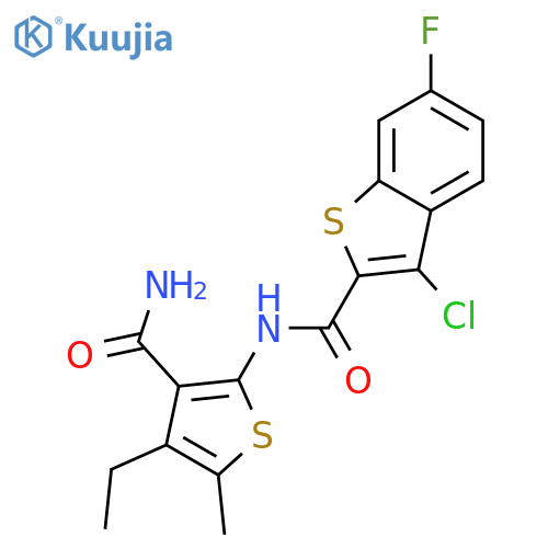 <br>N-(3-carbamoyl-4-ethyl-5-methylthiophen-2-yl)-3-chloro-6-fluoro-1-benzothio phene-2-carboxamide structure