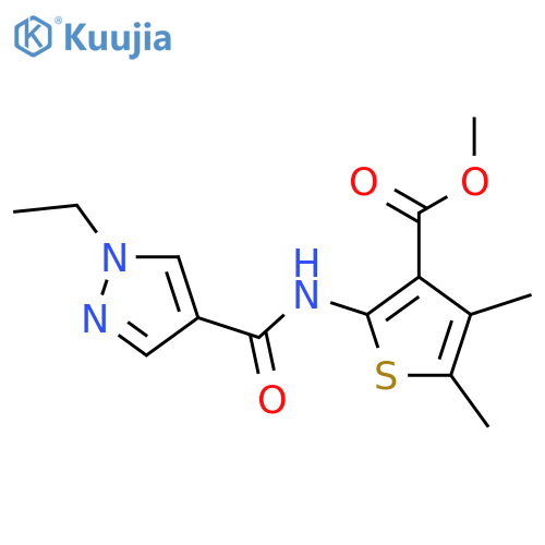 <br>methyl 2-{[(1-ethyl-1H-pyrazol-4-yl)carbonyl]amino}-4,5-dimethyl-3-thiophen ecarboxylate structure