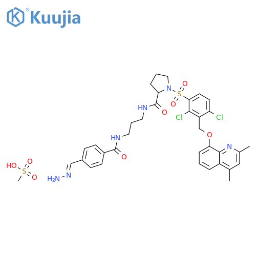 2-pyrrolidinecarboxamide, n-[3-[[4-(aminoiminomethyl)benzoyl]amino]propyl]-1-[[2,4-dichloro-3-[[(2,4-dimethyl-8-quinolinyl)oxy]methyl]phenyl]sulfonyl]-, (2s)-, monomethanesulfonate structure