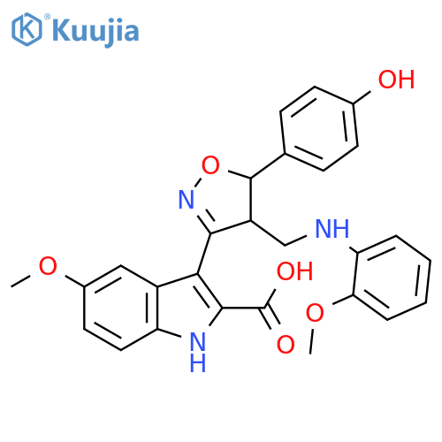 1H-Indole-2-carboxylic acid,3-[4,5-dihydro-5-(4-hydroxyphenyl)-4-[[(2-methoxyphenyl)amino]methyl]-3-isoxazolyl]-5-methoxy- structure