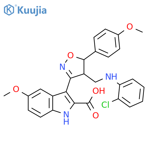 1H-Indole-2-carboxylic acid,3-[4-[[(2-chlorophenyl)amino]methyl]-4,5-dihydro-5-(4-methoxyphenyl)-3-isoxazolyl]-5-methoxy- structure