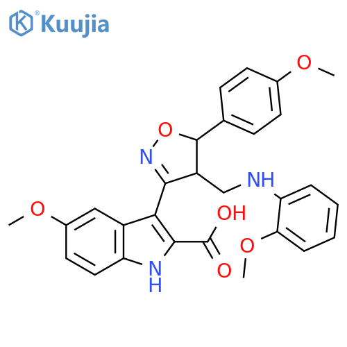 1H-Indole-2-carboxylic acid,3-[4,5-dihydro-5-(4-methoxyphenyl)-4-[[(2-methoxyphenyl)amino]methyl]-3-isoxazolyl]-5-methoxy- structure