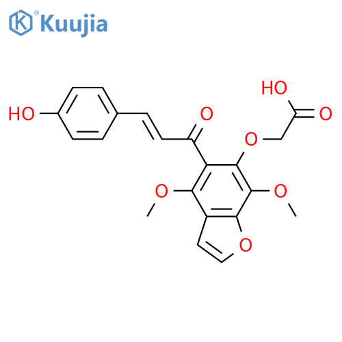 ({5-[(2E)-3-(4-hydroxyphenyl)prop-2-enoyl]-4,7-dimethoxy-1-benzofuran-6-yl}oxy)acetic acid structure