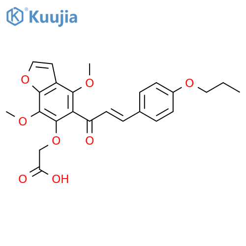 ({4,7-dimethoxy-5-[(2E)-3-(4-propoxyphenyl)prop-2-enoyl]-1-benzofuran-6-yl}oxy)acetic acid structure