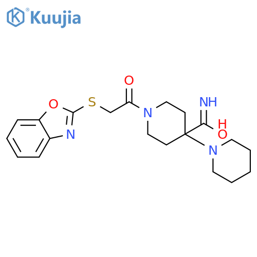 1-(2-(Benzo[D]oxazol-2-ylthio)acetyl)-4-(piperidin-1-YL)piperidine-4-carboxamide structure