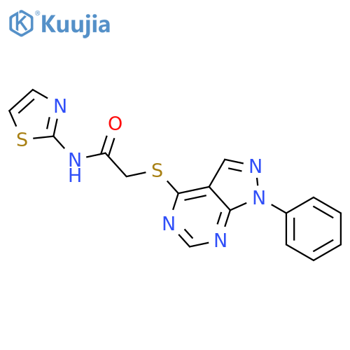 2-({1-phenyl-1H-pyrazolo3,4-dpyrimidin-4-yl}sulfanyl)-N-(1,3-thiazol-2-yl)acetamide structure