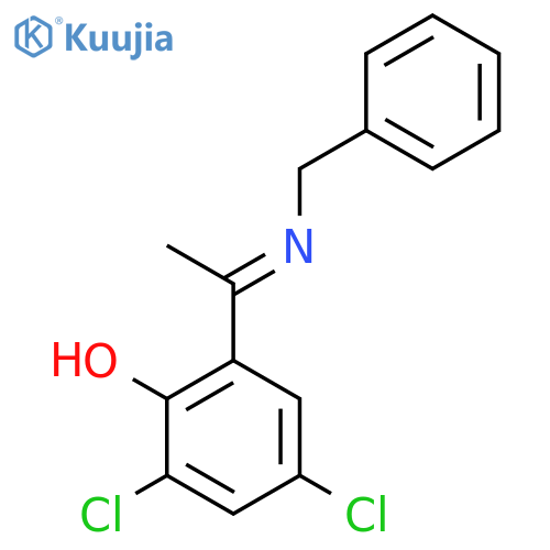 Phenol, 2,4-dichloro-6-[(1E)-1-[(phenylmethyl)imino]ethyl]- structure