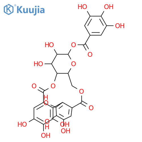 b-D-Glucopyranose, cyclic4,6-[(1S)-4,4',5,5',6,6'-hexahydroxy[1,1'-biphenyl]-2,2'-dicarboxylate]1-(3,4,5-trihydroxybenzoate) structure
