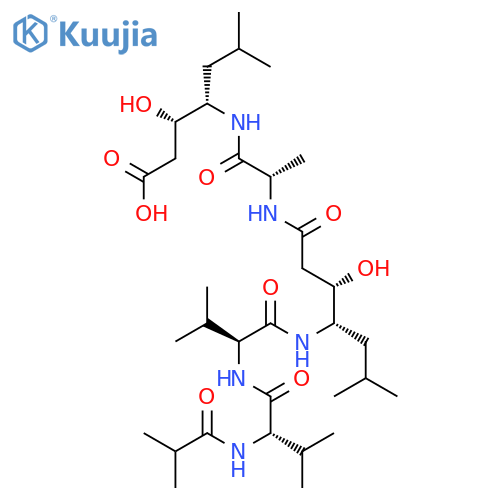 L-Alaninamide,N-(2-methyl-1-oxopropyl)-L-valyl-L-valyl-(3S,4S)-4-amino-3-hydroxy-6-methylheptanoyl-N-[(1S)-1-[(1S)-2-carboxy-1-hydroxyethyl]-3-methylbutyl]- structure
