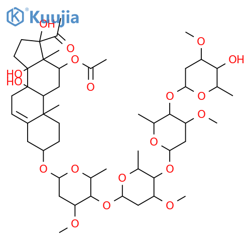 3-{[2,6-dideoxy-4-o-methylhexopyranosyl-(1->4)-2,6-dideoxyhexopyranosyl-(1->4)-2,6-dideoxy-3-o-methylhexopyranosyl]oxy}-12,14-dihydroxycard-20(22)-enolide structure