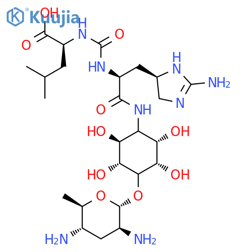 D-myo-Inositol,1-[[(2S)-3-[(4R)-2-amino-4,5-dihydro-1H-imidazol-4-yl]-2-[[[[(1S)-1-carboxy-3-methylbutyl]amino]carbonyl]amino]-1-oxopropyl]amino]-1-deoxy-4-O-(2,4-diamino-2,3,4,6-tetradeoxy-a-D-arabino-hexopyranosyl)- (9CI) structure