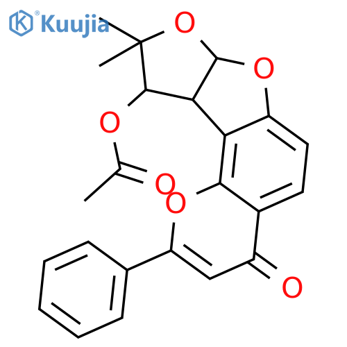 (7aS,10R,10aR)-9,9-dimethyl-4-oxo-2-phenyl-7a,9,10,10a-tetrahydro-4H-furo[3',2':4,5]furo[2,3-h]chromen-10-yl acetate structure