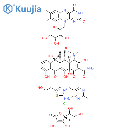 L-Ascorbic acid, mixt. with 3-[(4-amino-2-methyl-5-pyrimidinyl)methyl]-5-(2-hydroxyethyl)-4-methylthiazolium chloride, (4S,4aR,5S,5aR,6S,12aS)-4-(dimethylamino)-1,4,4a,5,5a,6,11,12a-octahydro-3,5,6,10,12,12a-hexahydroxy-6-methyl-1,11-dioxo-2-naphthacenecarboxamide and riboflavin (9CI) structure