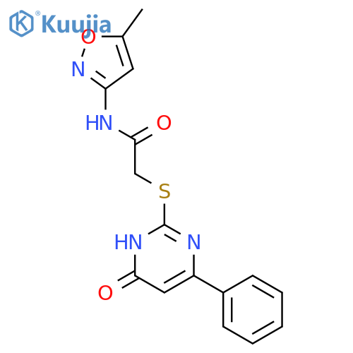 N-(5-methyl-1,2-oxazol-3-yl)-2-(6-oxo-4-phenyl-1,6-dihydropyrimidin-2-yl)sulfanylacetamide structure
