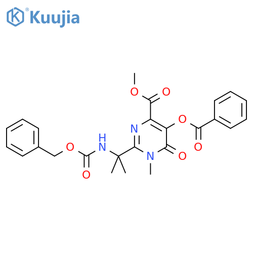4-Pyrimidinecarboxylic acid, 5-(benzoyloxy)-1,6-dihydro-1-methyl-2-[1-methyl-1-[[(phenylmethoxy)carbonyl]amino]ethyl]-6-oxo-, methyl ester structure