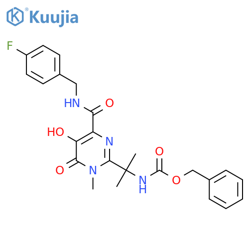 benzyl N-[2-(4-{[(4-fluorophenyl)methyl]carbamoyl}-5-hydroxy-1-methyl-6-oxo-1,6-dihydropyrimidin-2-yl)propan-2-yl]carbamate structure