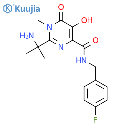 2-(2-aminopropan-2-yl)-N-[(4-fluorophenyl)methyl]-5-hydroxy-1-methyl-6-oxo-1,6-dihydropyrimidine-4-carboxamide structure