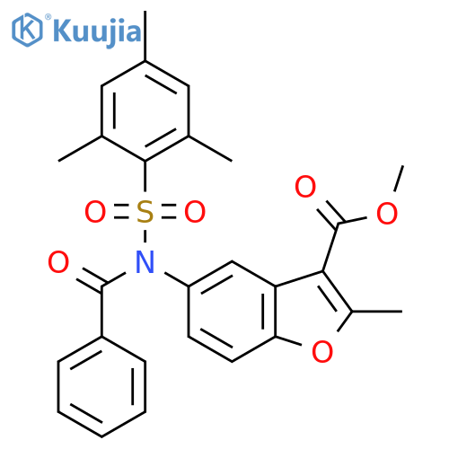 methyl 2-methyl-5-N-(2,4,6-trimethylbenzenesulfonyl)benzamido-1-benzofuran-3-carboxylate structure