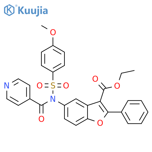 ethyl 5-N-(4-methoxybenzenesulfonyl)pyridine-4-amido-2-phenyl-1-benzofuran-3-carboxylate structure