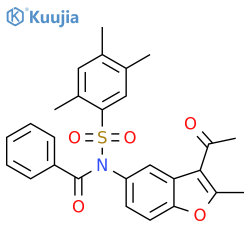 N-(3-acetyl-2-methyl-1-benzofuran-5-yl)-N-(2,4,5-trimethylbenzenesulfonyl)benzamide structure