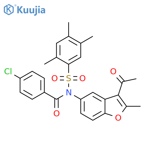 N-(3-acetyl-2-methyl-1-benzofuran-5-yl)-4-chloro-N-(2,4,5-trimethylbenzenesulfonyl)benzamide structure