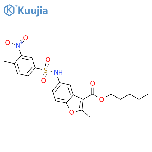 pentyl 2-methyl-5-(4-methyl-3-nitrobenzenesulfonamido)-1-benzofuran-3-carboxylate structure