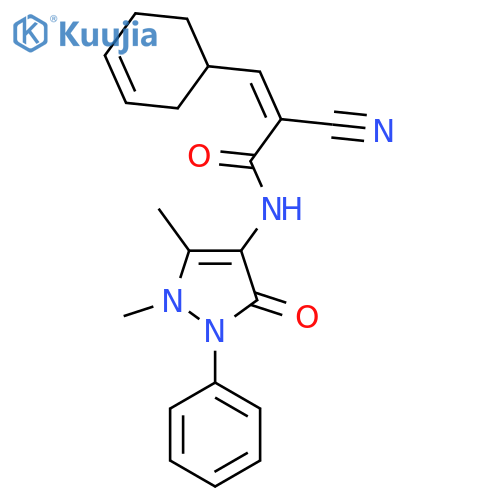 (Z)-2-Cyano-3-cyclohex-3-en-1-yl-N-(1,5-dimethyl-3-oxo-2-phenylpyrazol-4-yl)prop-2-enamide structure