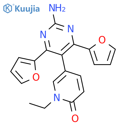2(1H)-PYRIDINONE, 5-(2-AMINO-4,6-DI-2-FURANYL-5-PYRIMIDINYL)-1-ETHYL- structure