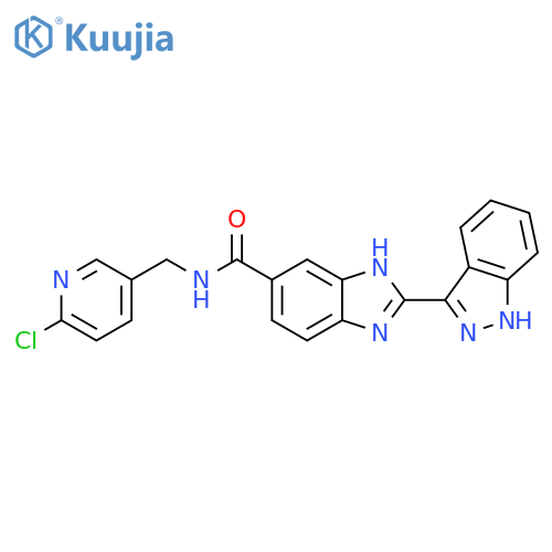 1H-Benzimidazole-5-carboxamide,N-[(6-chloro-3-pyridinyl)methyl]-2-(1H-indazol-3-yl)- structure