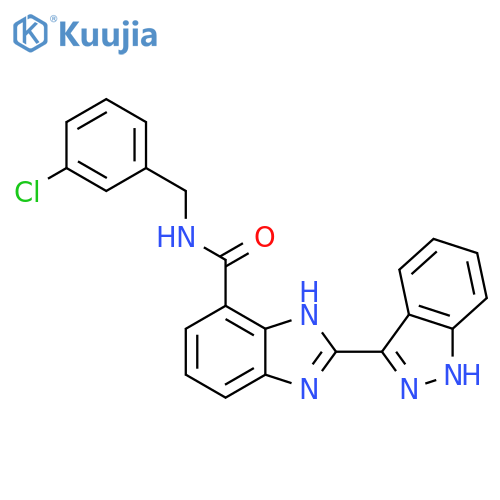 1H-Benzimidazole-4-carboxamide,N-[(3-chlorophenyl)methyl]-2-(1H-indazol-3-yl)- structure