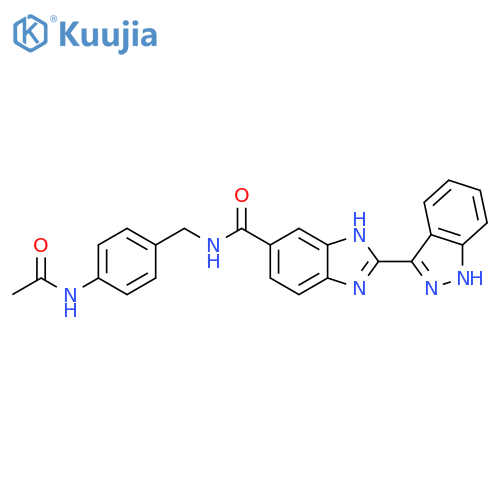 1H-Benzimidazole-5-carboxamide,N-[[4-(acetylamino)phenyl]methyl]-2-(1H-indazol-3-yl)- structure