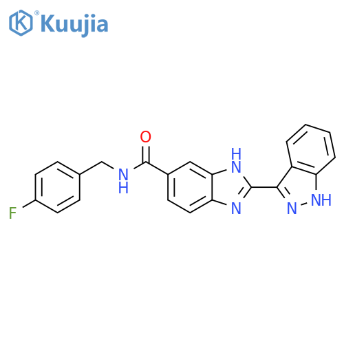 1H-Benzimidazole-5-carboxamide,N-[(4-fluorophenyl)methyl]-2-(1H-indazol-3-yl)- structure
