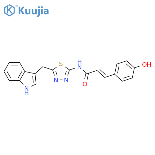 2-Propenamide,3-(4-hydroxyphenyl)-N-[5-(1H-indol-3-ylmethyl)-1,3,4-thiadiazol-2-yl]- structure