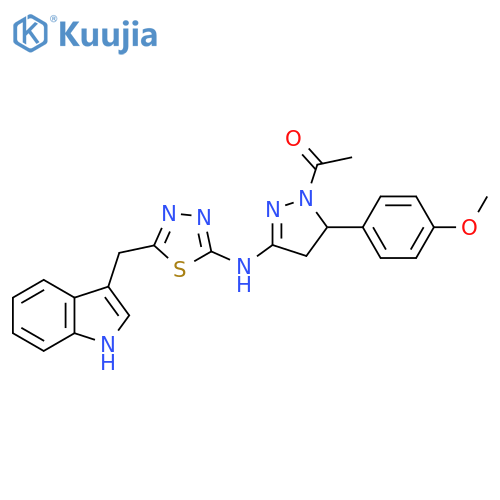 1H-Pyrazol-3-amine,1-acetyl-4,5-dihydro-N-[5-(1H-indol-3-ylmethyl)-1,3,4-thiadiazol-2-yl]-5-(4-methoxyphenyl)- structure
