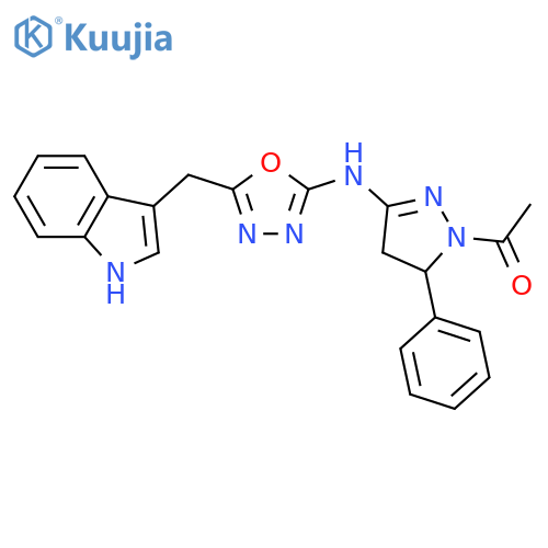 1H-Pyrazol-3-amine,1-acetyl-4,5-dihydro-N-[5-(1H-indol-3-ylmethyl)-1,3,4-oxadiazol-2-yl]-5-phenyl- structure